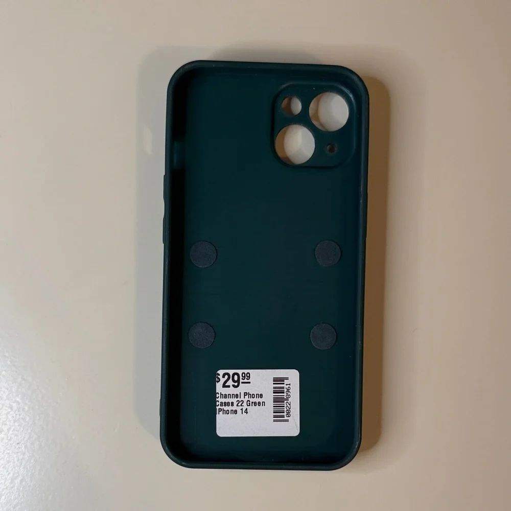 Green Quilted Faux Leather Phone Case with Gold CC Accent, iPhone 14